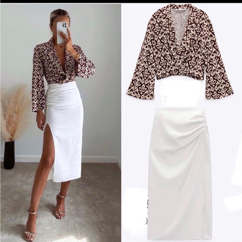 ZARA PRINTED WRAP BLOUSE